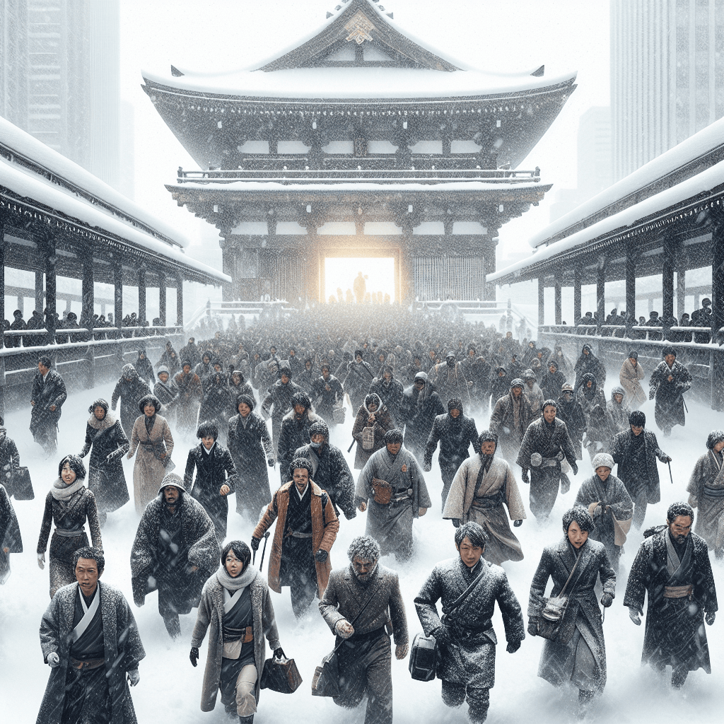 在大雪中，日本公民在最近的全国大选中投票