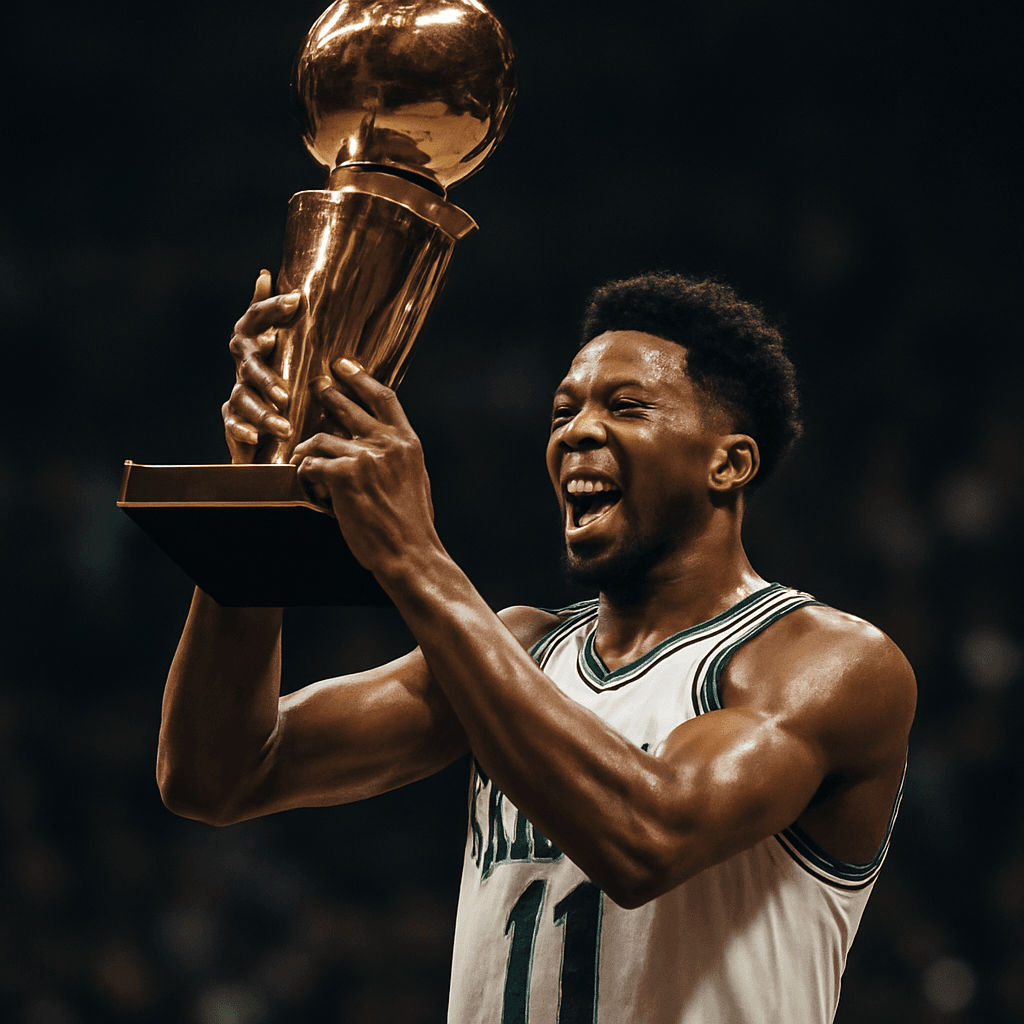布朗森高举拉里·伯德奖杯，获选2026年东部决赛MVP