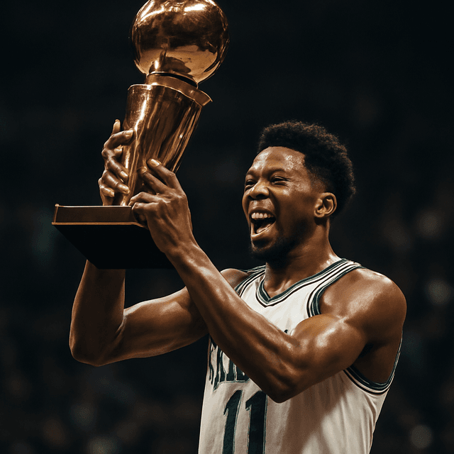 布朗森高举拉里·伯德奖杯，获选2026年东部决赛MVP